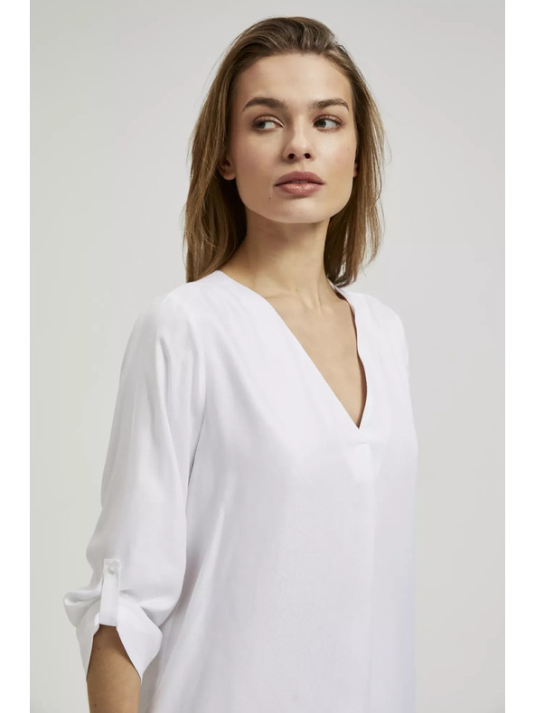 Moodo V-nyakú ing felhajtott ujjakkal, fehér Moodo