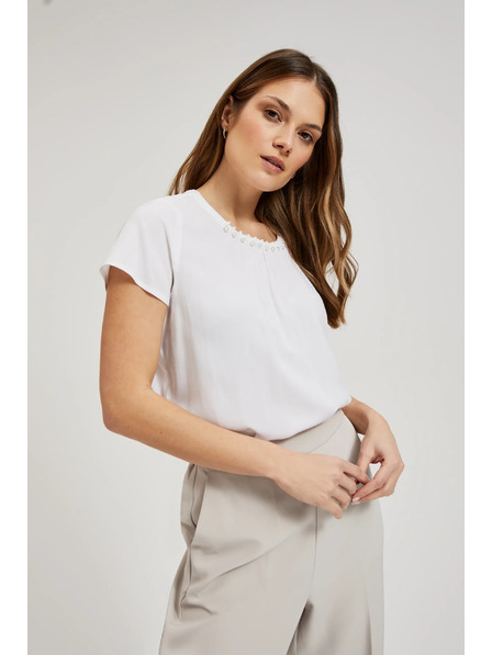 Moodo Fehér ing gyöngyökkel díszített dekoltázzsal Moodo