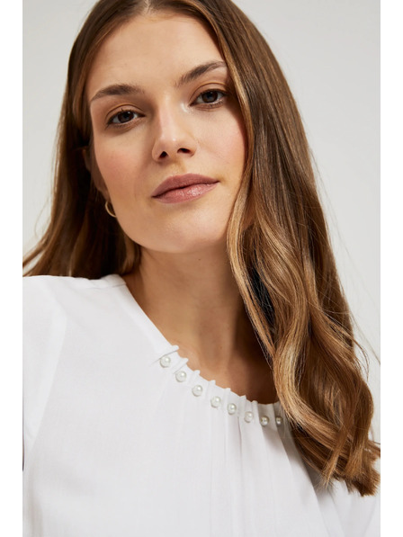 Moodo Fehér ing gyöngyökkel díszített dekoltázzsal Moodo
