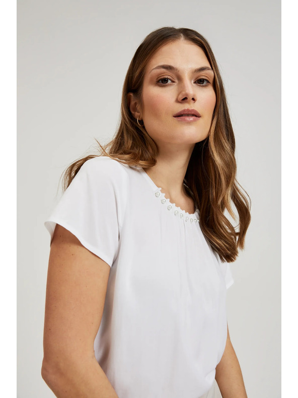 Moodo Fehér ing gyöngyökkel díszített dekoltázzsal Moodo