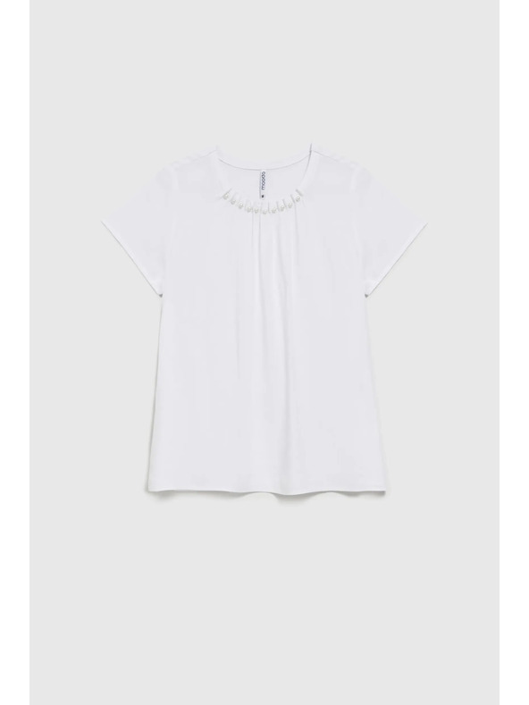 Moodo Fehér ing gyöngyökkel díszített dekoltázzsal Moodo