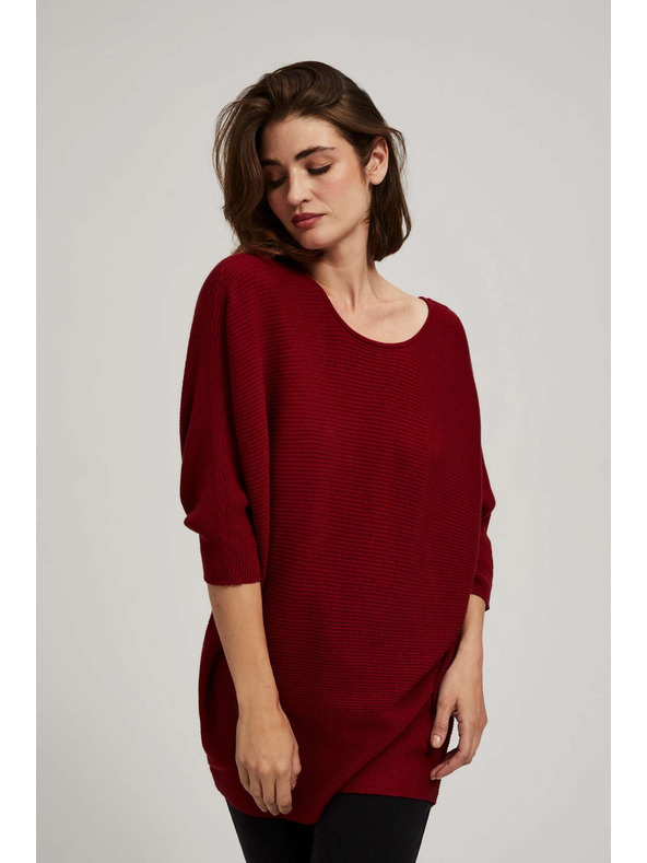 Moodo Denevér szabású pulóver bordó Moodo