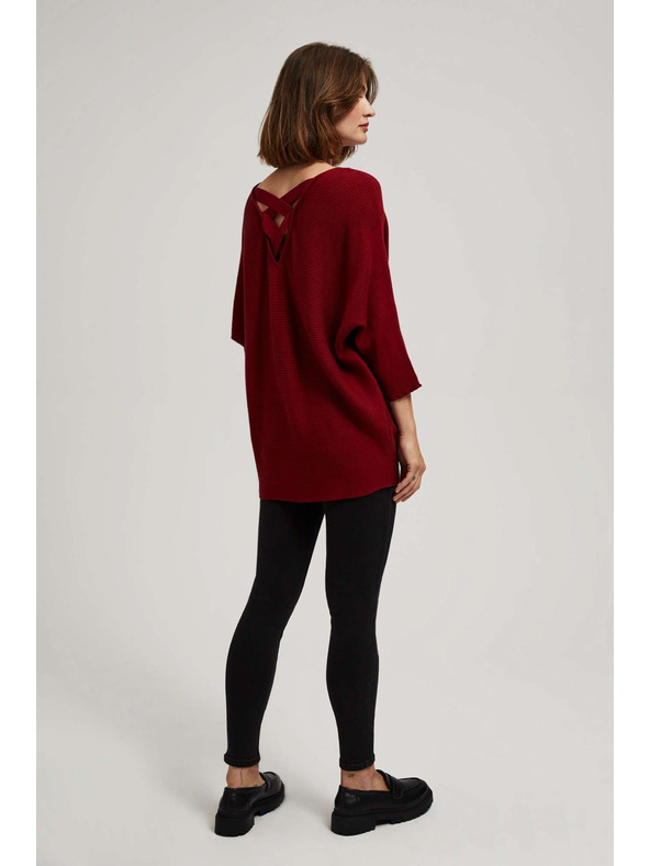 Moodo Denevér szabású pulóver bordó Moodo