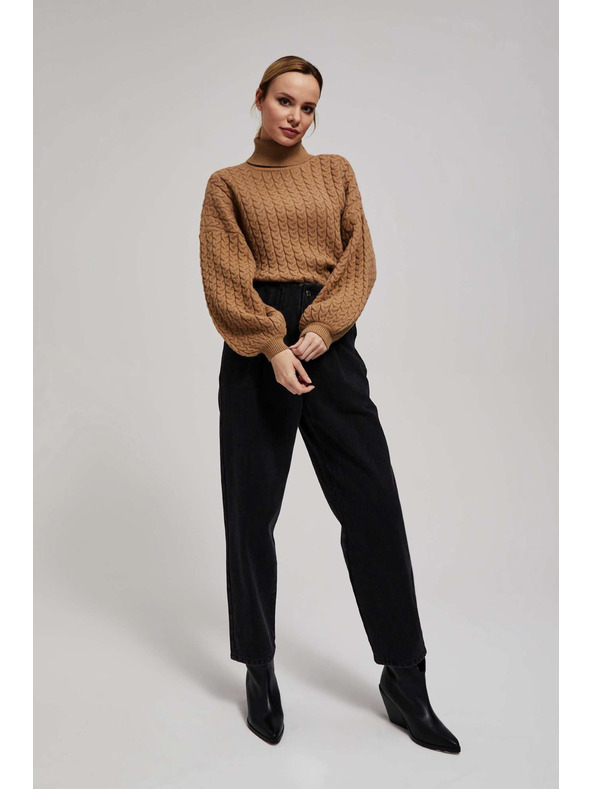 Moodo Garbó pulóver duzzadt ujjakkal sötét bézs Moodo