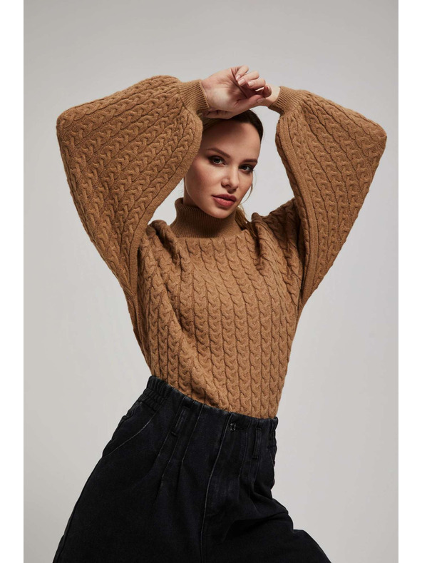 Moodo Garbó pulóver duzzadt ujjakkal sötét bézs Moodo