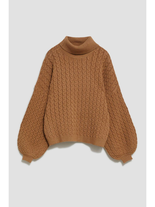 Moodo Garbó pulóver duzzadt ujjakkal sötét bézs Moodo