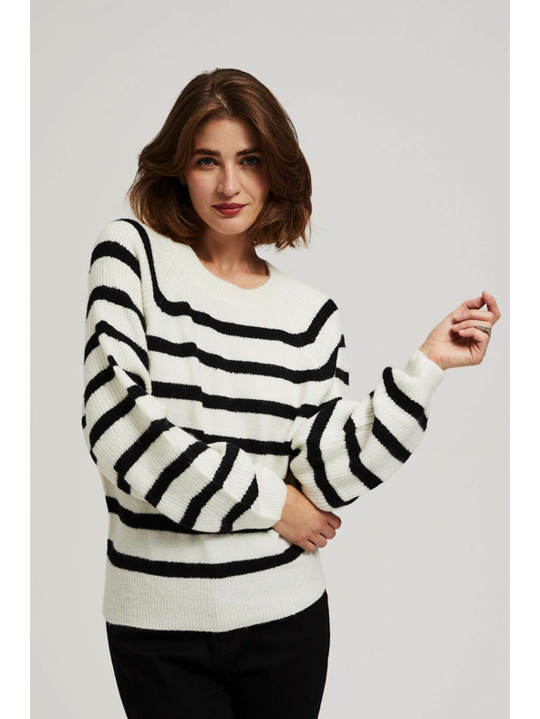 Moodo Gyöngyház-fekete csíkos pulóver kerek nyakkal Moodo