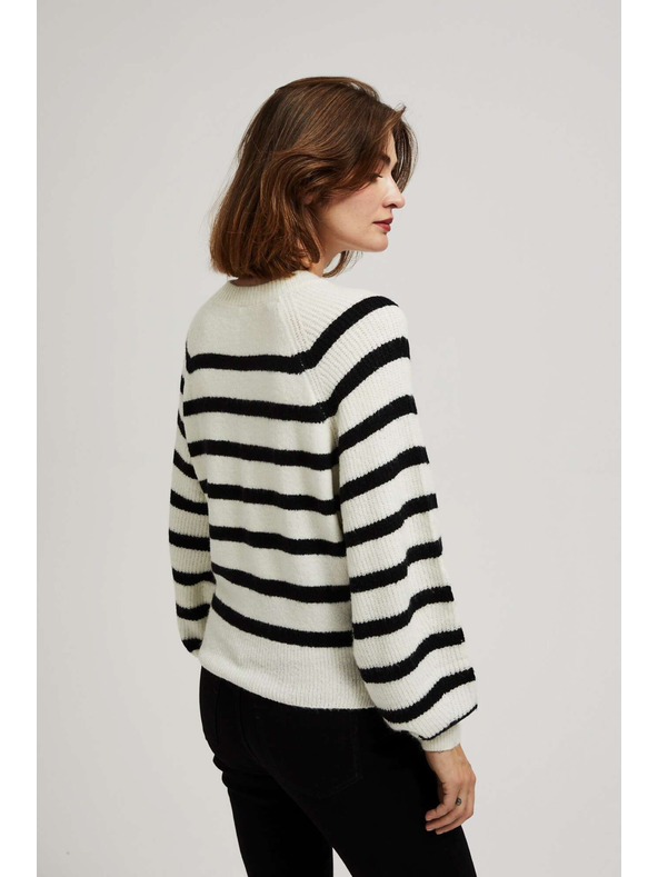 Moodo Gyöngyház-fekete csíkos pulóver kerek nyakkal Moodo