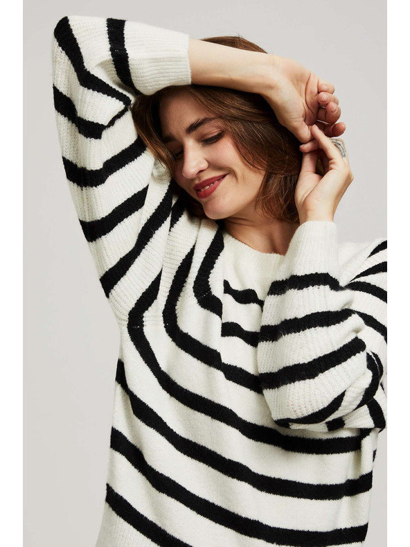 Moodo Gyöngyház-fekete csíkos pulóver kerek nyakkal Moodo