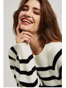 Moodo Gyöngyház-fekete csíkos pulóver kerek nyakkal Moodo