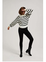 Moodo Gyöngyház-fekete csíkos pulóver kerek nyakkal Moodo