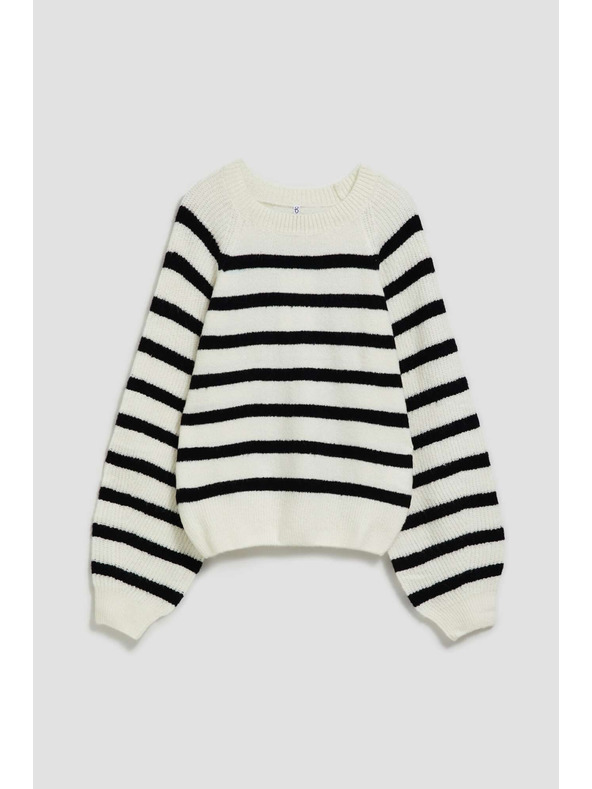 Moodo Gyöngyház-fekete csíkos pulóver kerek nyakkal Moodo
