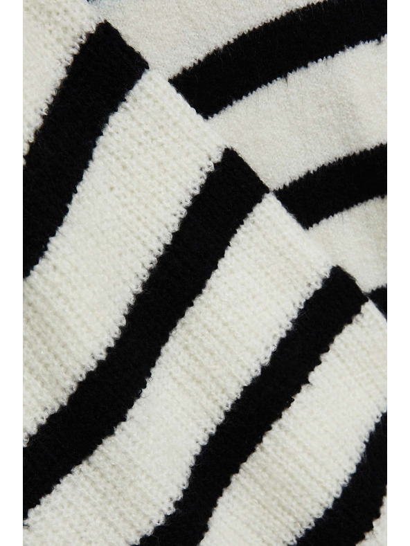 Moodo Gyöngyház-fekete csíkos pulóver kerek nyakkal Moodo