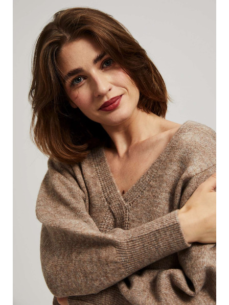 Moodo Moodo sötétbézs V-nyakú pulóver