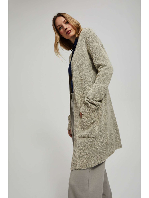 Moodo Moodo homokszínű hosszú kardigán zsebekkel