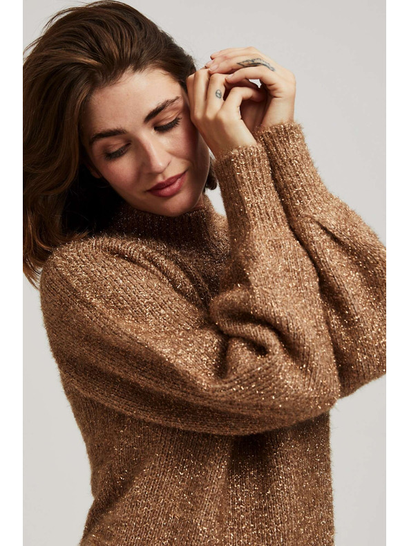 Moodo Moodo bézs fémes szállal díszített nyakú pulóver