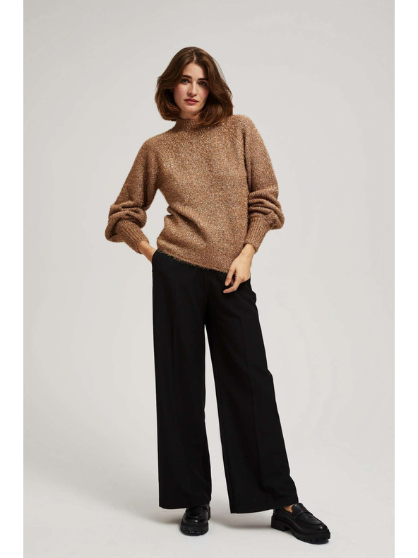 Moodo Moodo bézs fémes szállal díszített nyakú pulóver