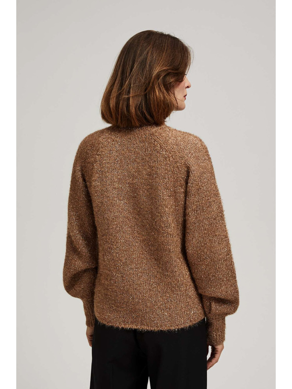 Moodo Moodo bézs fémes szállal díszített nyakú pulóver