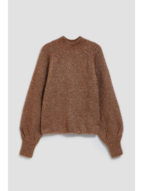 Moodo Moodo bézs fémes szállal díszített nyakú pulóver