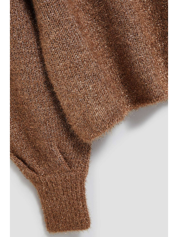 Moodo Moodo bézs fémes szállal díszített nyakú pulóver