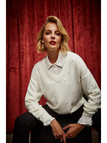 Moodo Moodo V-nyakú gyöngyös pulóver