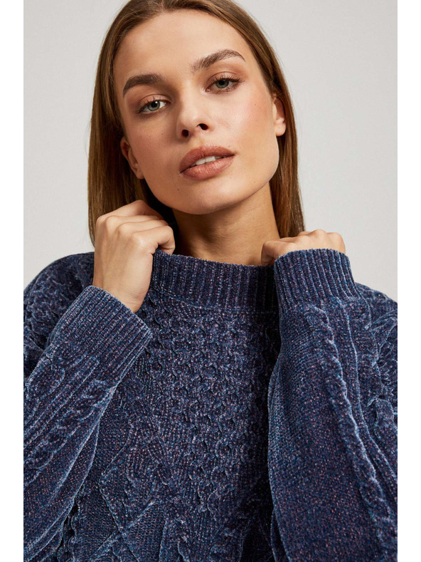 Moodo Moodo sötétkék díszkötéses pulóver