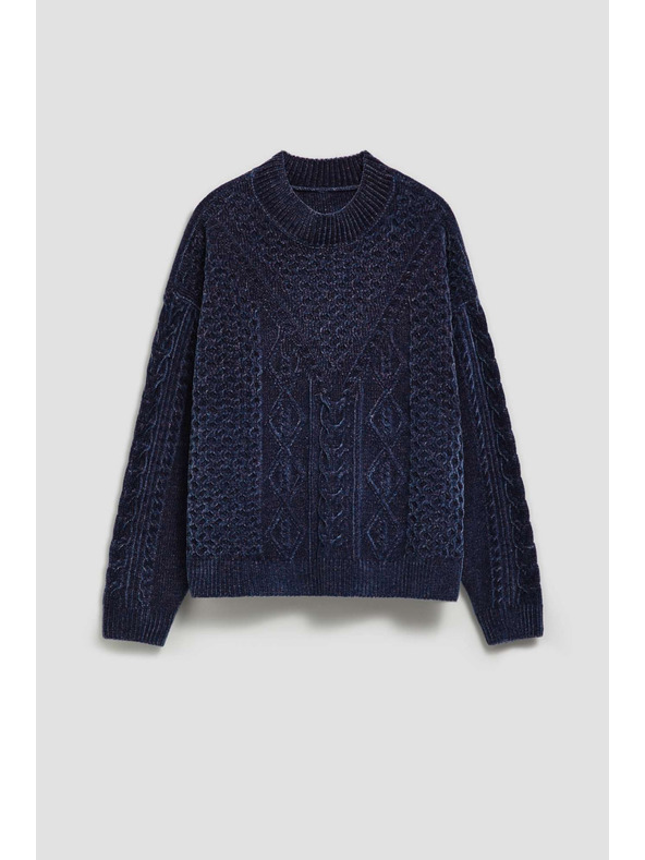 Moodo Moodo sötétkék díszkötéses pulóver