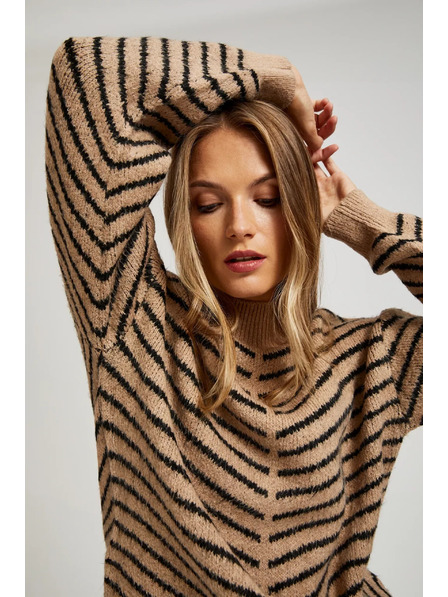 Moodo Moodo bézs-fekete csíkos pulóver