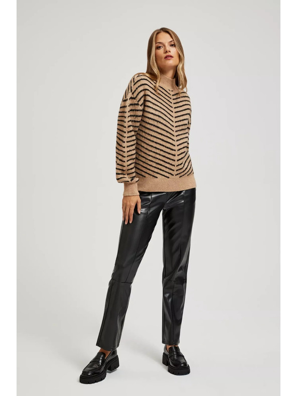 Moodo Moodo bézs-fekete csíkos pulóver