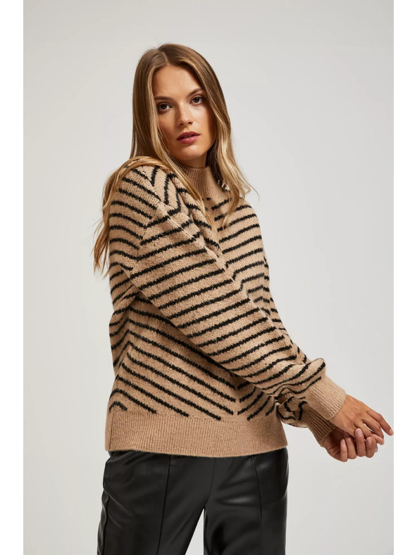 Moodo Moodo bézs-fekete csíkos pulóver