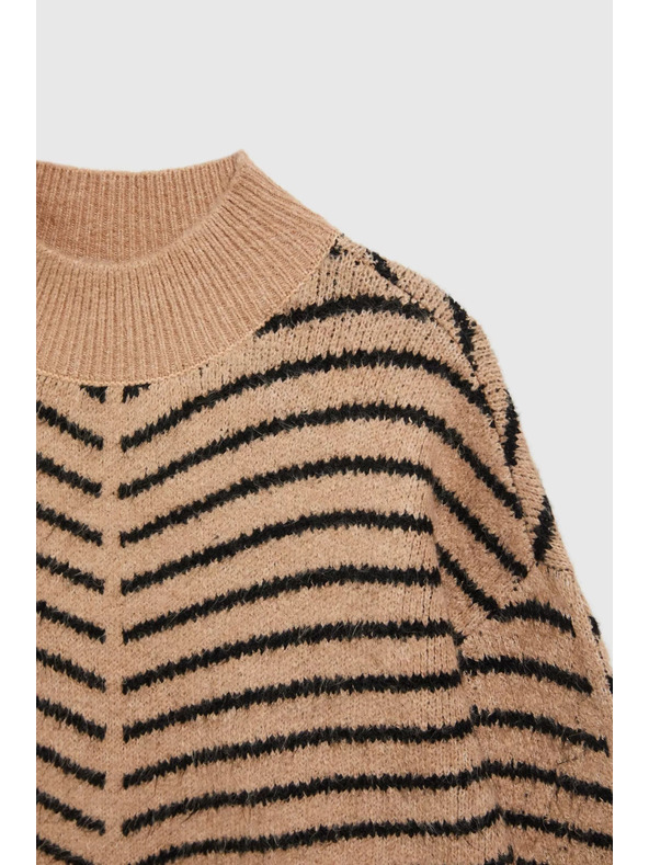 Moodo Moodo bézs-fekete csíkos pulóver