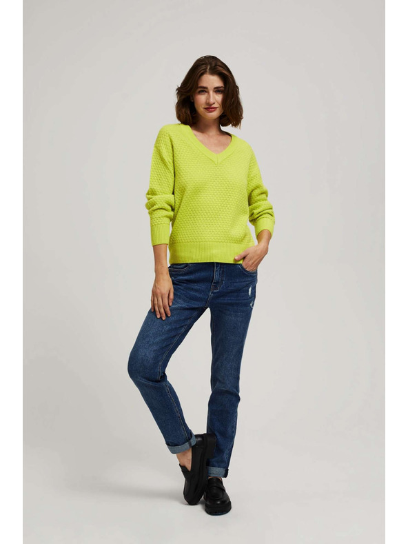 Moodo Moodo limetzöld V-nyakú pulóver