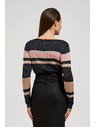 Moodo Moodo fekete csíkos pulóver fémes szállal és kerek nyakkivágással