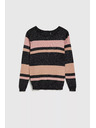 Moodo Moodo fekete csíkos pulóver fémes szállal és kerek nyakkivágással