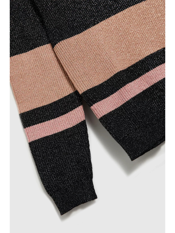 Moodo Moodo fekete csíkos pulóver fémes szállal és kerek nyakkivágással