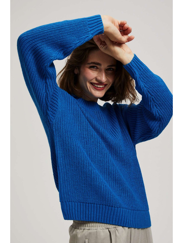 Moodo Moodo azúrkék pulóver kerek nyakkivágással