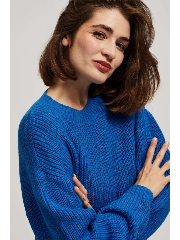 Moodo Moodo azúrkék pulóver kerek nyakkivágással