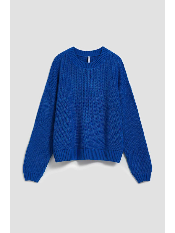 Moodo Moodo azúrkék pulóver kerek nyakkivágással