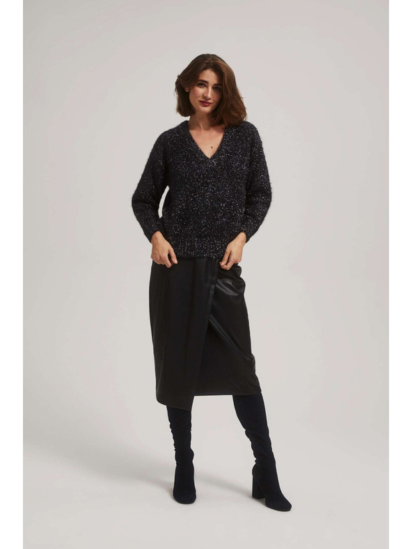 Moodo Pulóver V-nyakkal és metálfénnyel Moodo