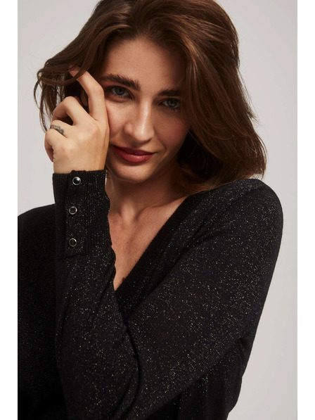 Moodo Fekete V-nyakú pulóver metálfénnyel Moodo