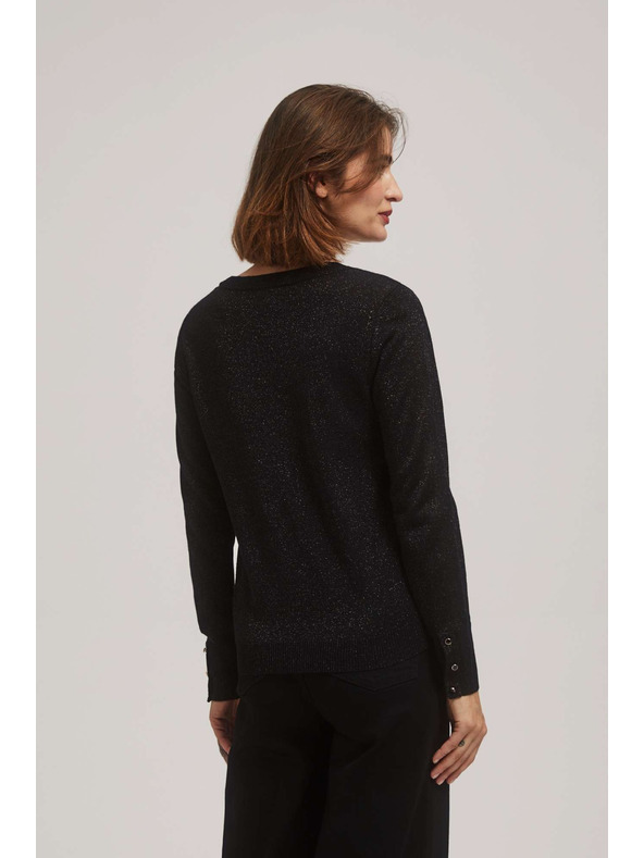 Moodo Fekete V-nyakú pulóver metálfénnyel Moodo