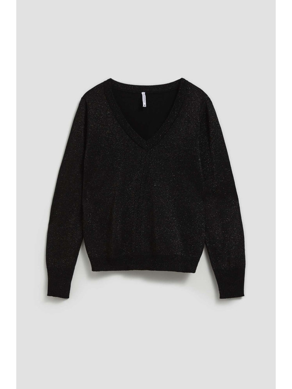 Moodo Fekete V-nyakú pulóver metálfénnyel Moodo