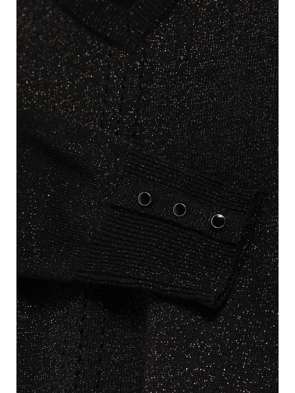 Moodo Fekete V-nyakú pulóver metálfénnyel Moodo