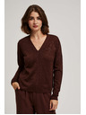 Moodo Barna V-nyakú pulóver metálfénnyel Moodo