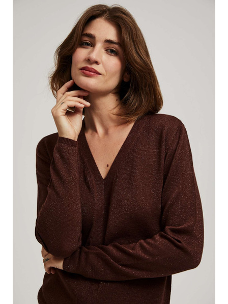 Moodo Barna V-nyakú pulóver metálfénnyel Moodo