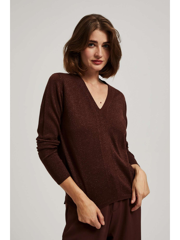 Moodo Barna V-nyakú pulóver metálfénnyel Moodo