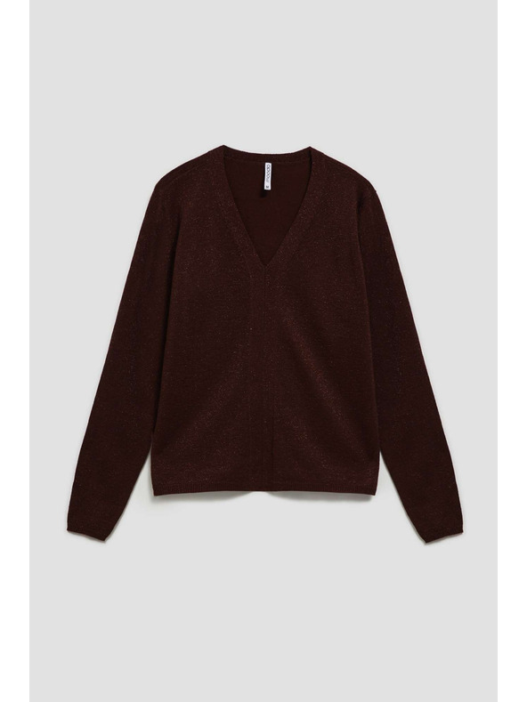 Moodo Barna V-nyakú pulóver metálfénnyel Moodo