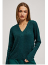 Moodo Smaragdzöld karcsúsított V-nyakú pulóver Moodo
