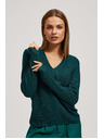 Moodo Smaragdzöld karcsúsított V-nyakú pulóver Moodo
