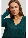Moodo Smaragdzöld karcsúsított V-nyakú pulóver Moodo